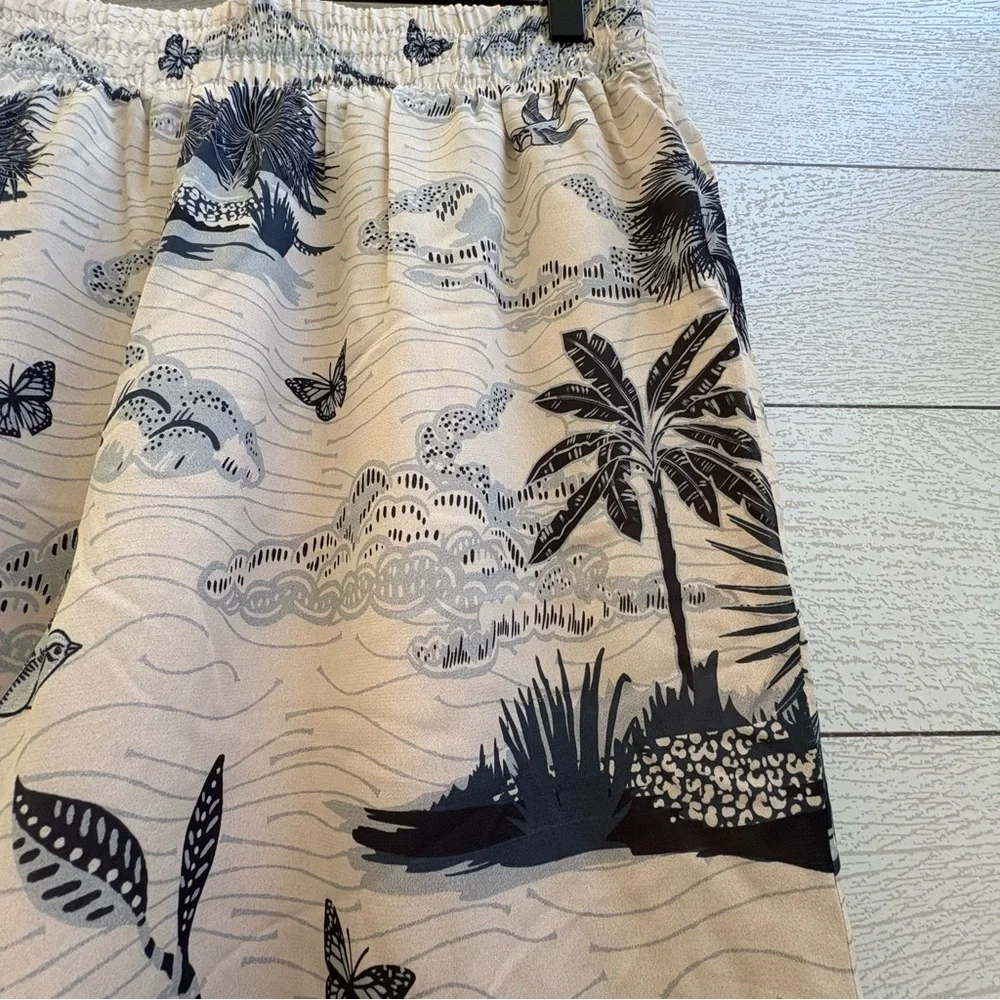 Spartina 449 Maude Palazzo Wide-Leg Pants Tropical Landscape Print Cream Navy, L - Picture 11 of 15